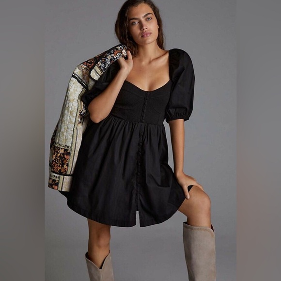 Maeve Anthropologie Babydoll Sweetheart Black Women's Dress Size Small - Picture 2 of 8